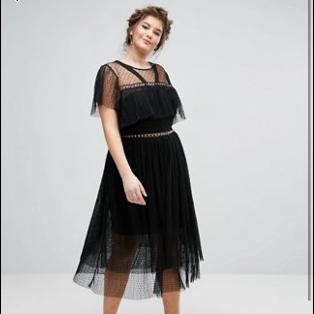 TULLE RUFFLE DRESS WITH EYELET DETAIL